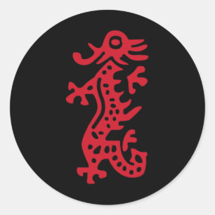 Chinees Mah Jong Red Dragon Tegel Mahjong Kostuum Ronde Sticker