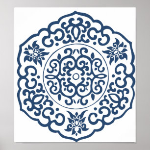 Chinees Medallion blauw Poster
