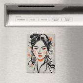 Chinees meisje getrokken met zwarte inkt pen, geis magneet (Insitu (Vaatwasser))