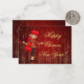 Chinees meisje in het nieuwe jaar notitiekaartje (Voorkant / Achterkant in situ)