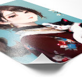 Chinees meisje knuffelen een kawaii kat foto afdruk (Hoek)