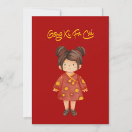 Chinees Meisje met Knot Haar Gong Xi Fa Cai Feestdagenkaart