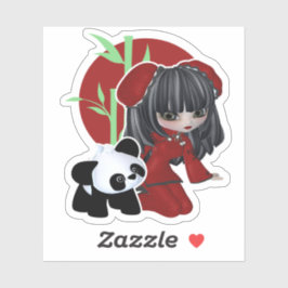 Chinees meisje met Panda en Bamboo Sticker