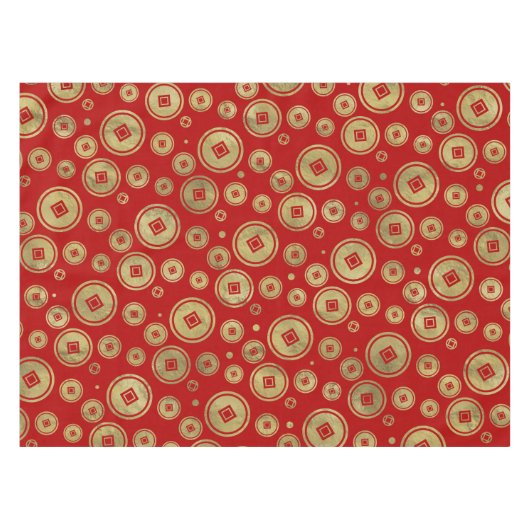 Chinees muntpatroongoud op rood tafelkleed (Voorkant (Horizontaal))