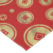 Chinees muntpatroongoud op rood tafelkleed (Gekanteld)