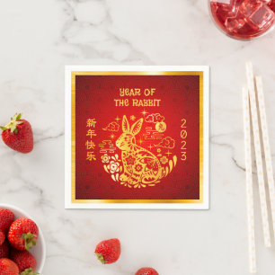 Chinees Nieuw jaar Konijn 2023 Gold Foil Red Moder Servet