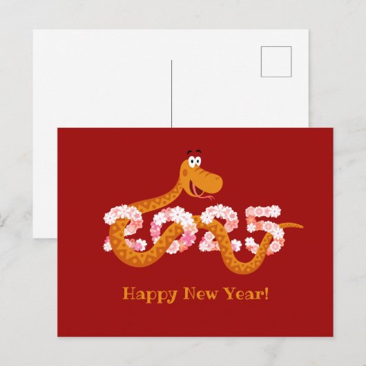 Chinees nieuw maanjaar zodiac houten slang 2025 briefkaart (Voorkant / Achterkant)
