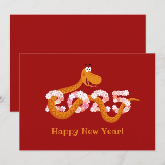 Chinees nieuw maanjaar zodiac houten slang 2025 feestdagenkaart (Voorkant / Achterkant)