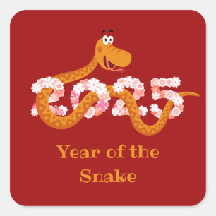 Chinees nieuw maanjaar zodiac houten slang 2025 vierkante sticker