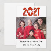 Chinees nieuwjaar 2021: het jaar van de foto van d feestdagenkaart (Voorkant / Achterkant)