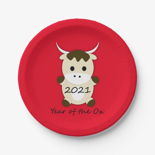 Chinees nieuwjaar 2021 Jaar van de Ox Papieren Bordje (Voorkant)
