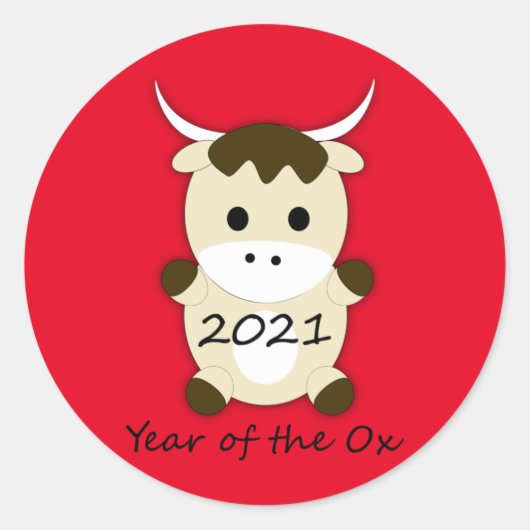 Chinees nieuwjaar 2021 Jaar van de Ox Ronde Sticker (Voorkant)