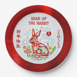 Chinees nieuwjaar 2023 Papercut Rabbit Red Folie Papieren Bordje