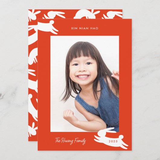 Chinees nieuwjaar 2023 Rabbit Foto Feestdagenkaart (Voorkant / Achterkant)
