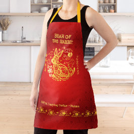 Chinees nieuwjaar 2023 Rabbit Gold Foil Red Circle Schort