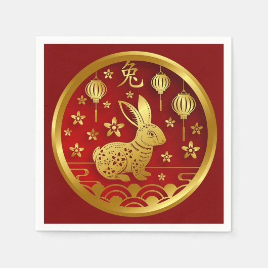 Chinees nieuwjaar 2023 Rabbit Red Cocktail Servet (Voorkant)
