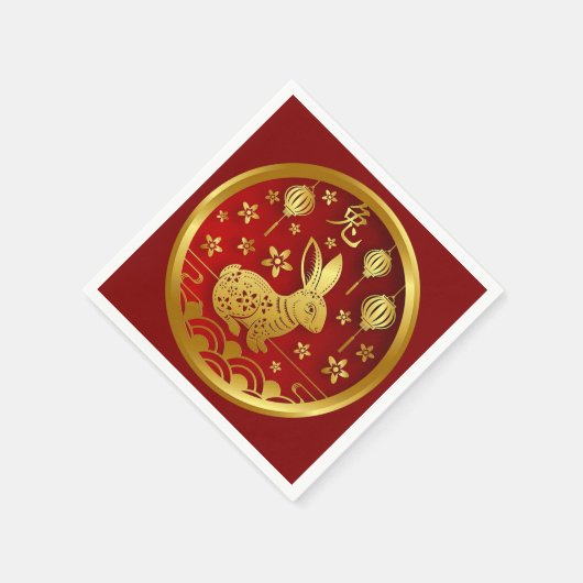 Chinees nieuwjaar 2023 Rabbit Red Cocktail Servet (Hoek)