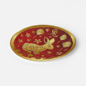 Chinees nieuwjaar 2023: Rabbit Red Gold 7" Papieren Bordje (Gekanteld)