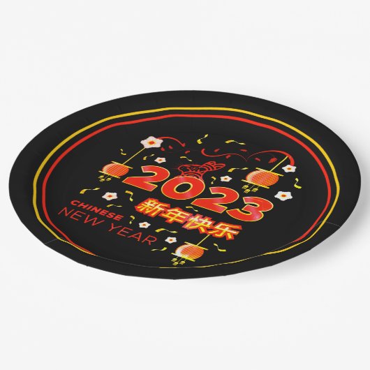 Chinees nieuwjaar 2023 Rabbit Red Gold Black 9" Papieren Bordje (Gekanteld)