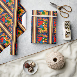 Chinees Nieuwjaar 2024 Draak Hout Blauw Goud Cadeaupapier