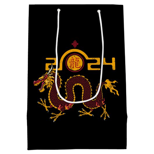 Chinees Nieuwjaar 2024 Draak, Jaar van de Draak Medium Cadeauzakje (Achterkant)