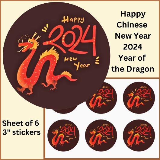Chinees Nieuwjaar 2024 Dragon Large 3" Ronde Sticker