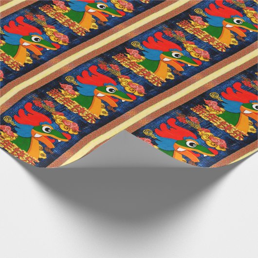 Chinees Nieuwjaar 2024 Dragon Wood Blue Gold Cadeaupapier (Hoek)