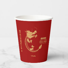 Chinees Nieuwjaar 2024 Golden Dragon Vibrant Red Papieren Bekers