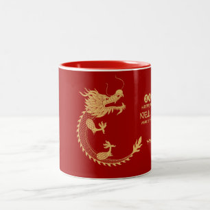 Chinees Nieuwjaar 2024 Golden Dragon Vibrant Red Tweekleurige Koffiemok