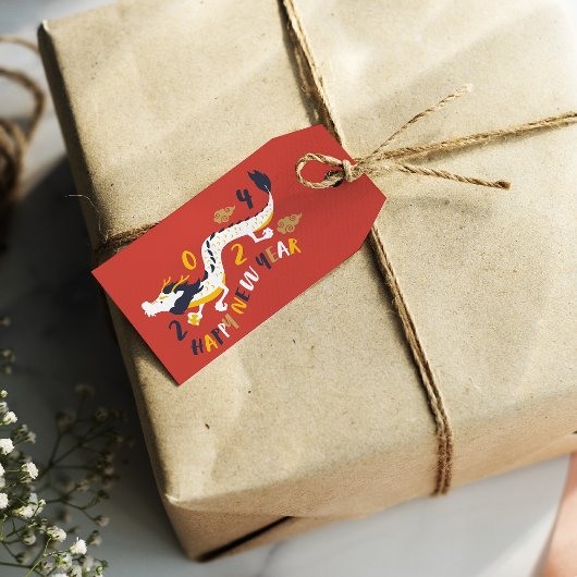 Chinees Nieuwjaar 2024 Jaar van de Draak Cadeaulabel