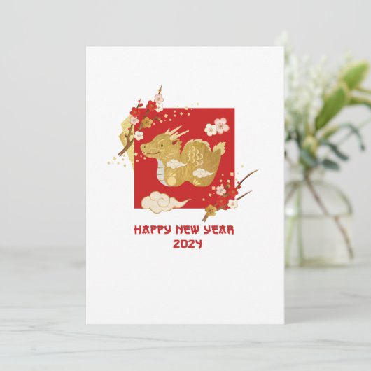 Chinees Nieuwjaar 2024 Jaar Van De Draak Feestdagenkaart (Staand voorkant)