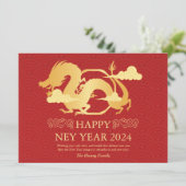Chinees Nieuwjaar 2024, Jaar van de Draak Rood Feestdagenkaart (Staand voorkant)