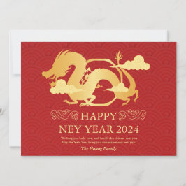 Chinees Nieuwjaar 2024, Jaar van de Draak Rood Feestdagenkaart