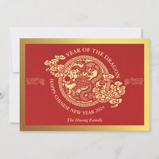 Chinees Nieuwjaar 2024, Jaar van de Draak Rood Feestdagenkaart (Voorkant)
