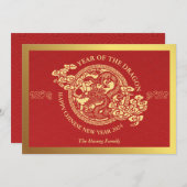 Chinees Nieuwjaar 2024, Jaar van de Draak Rood Feestdagenkaart (Voorkant / Achterkant)