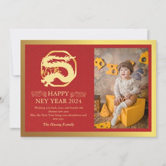 Chinees Nieuwjaar 2024, Jaar van de Draak Rood Feestdagenkaart (Voorkant)