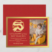 Chinees Nieuwjaar 2024, Jaar van de Draak Rood Feestdagenkaart (Voorkant / Achterkant)