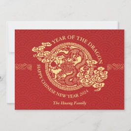 Chinees Nieuwjaar 2024, Jaar van de Draak Rood Feestdagenkaart