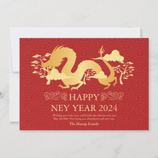Chinees Nieuwjaar 2024, Jaar van de Draak Rood Feestdagenkaart (Voorkant)