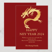 Chinees Nieuwjaar 2024, Jaar van de Draak Rood Feestdagenkaart (Voorkant / Achterkant)