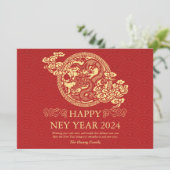 Chinees Nieuwjaar 2024, Jaar van de Draak Rood Feestdagenkaart (Staand voorkant)