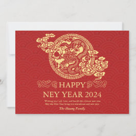 Chinees Nieuwjaar 2024, Jaar van de Draak Rood Feestdagenkaart