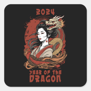 Chinees nieuwjaar 2024 Jaar van de Draak Vierkante Sticker
