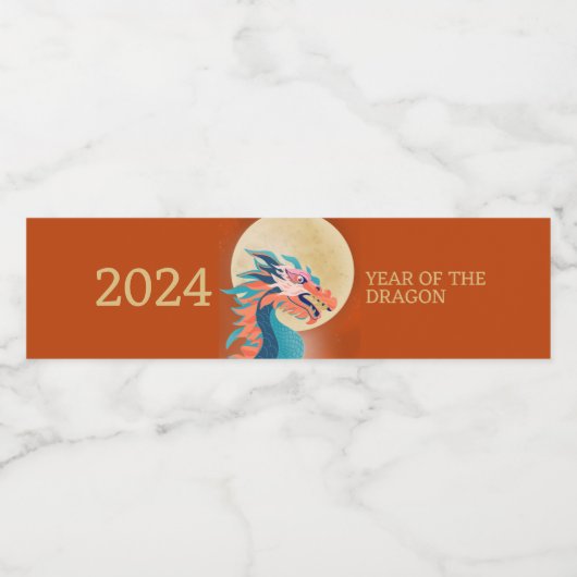 Chinees Nieuwjaar 2024 Jaar van de Draak Waterfles Etiket (Enkel label)