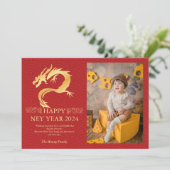 Chinees Nieuwjaar 2024, Jaar van de Dragon Red Hol Feestdagenkaart (Staand voorkant)