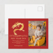 Chinees Nieuwjaar 2024, Jaar van de Dragon Red Hol Feestdagenkaart (Voorkant / Achterkant)