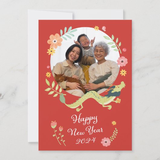 Chinees Nieuwjaar 2024 Jaar van de familie Dragon Feestdagenkaart (Voorkant)