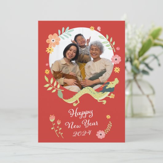 Chinees Nieuwjaar 2024 Jaar van de familie Dragon Feestdagenkaart (Staand voorkant)