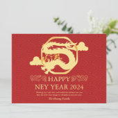 Chinees Nieuwjaar 2024, Jaar Van De Rode Draak Feestdagenkaart (Staand voorkant)