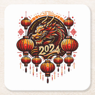 Chinees nieuwjaar 2024 Kartonnen Onderzetters
